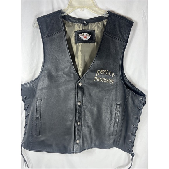 Harley-Davidson Men's Leather Motorcycle Vest Black XL‎